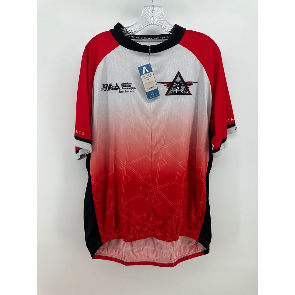 Primal Wear Tour de Cure Red Rider Cycling Jersey Mens 4XL NWT Red White Zip